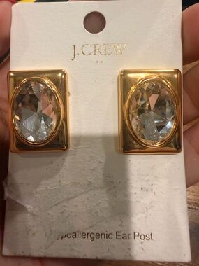 J. Crew Gold-Tone Oval Crystal Stud Earrings